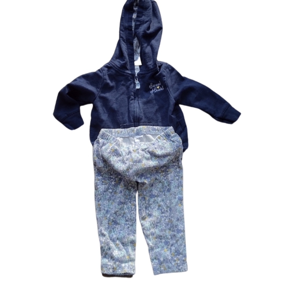 X) Carter’s Baby Girl Outfit 6–9 Months | Navy Hoodie & Floral Pants Set